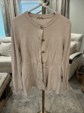 Light Blush Button-Front Ribbed Cardigan